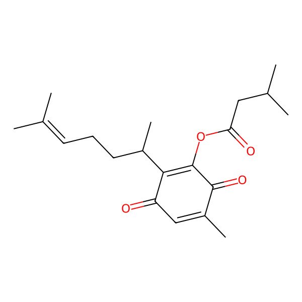 2D Structure of [5-methyl-2-[(2R)-6-methylhept-5-en-2-yl]-3,6-dioxocyclohexa-1,4-dien-1-yl] 3-methylbutanoate