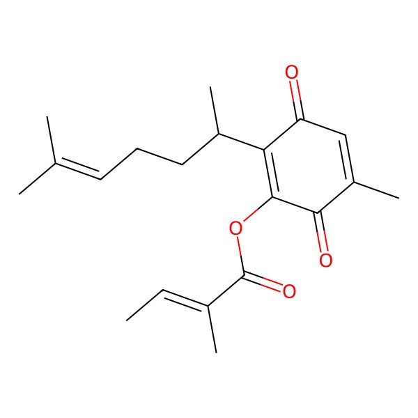 2D Structure of [5-methyl-2-[(2R)-6-methylhept-5-en-2-yl]-3,6-dioxocyclohexa-1,4-dien-1-yl] (Z)-2-methylbut-2-enoate