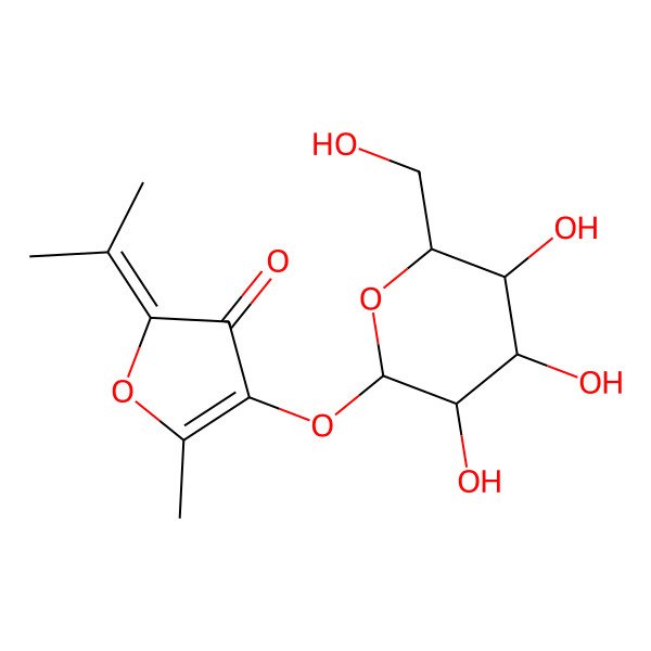 2D Structure of 5-Methyl-2-propan-2-ylidene-4-[3,4,5-trihydroxy-6-(hydroxymethyl)oxan-2-yl]oxyfuran-3-one