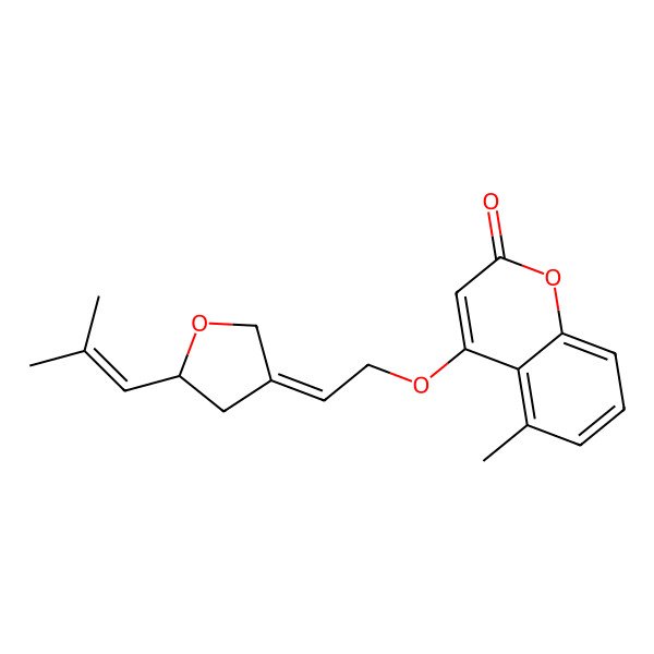 2D Structure of 5-Methyl-4-[2-[5-(2-methylprop-1-enyl)oxolan-3-ylidene]ethoxy]chromen-2-one