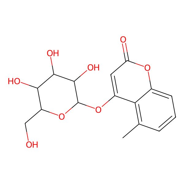 2D Structure of 5-methyl-4-[(2R,3R,4S,5S,6R)-3,4,5-trihydroxy-6-(hydroxymethyl)oxan-2-yl]oxychromen-2-one