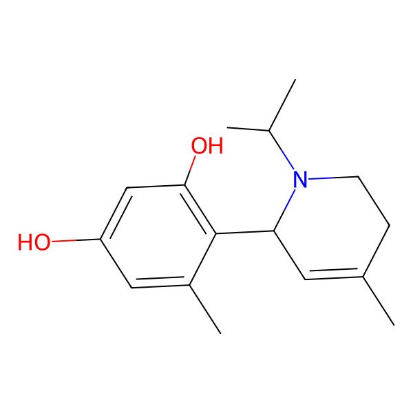 2D Structure of 5-methyl-4-[(6S)-4-methyl-1-propan-2-yl-3,6-dihydro-2H-pyridin-6-yl]benzene-1,3-diol