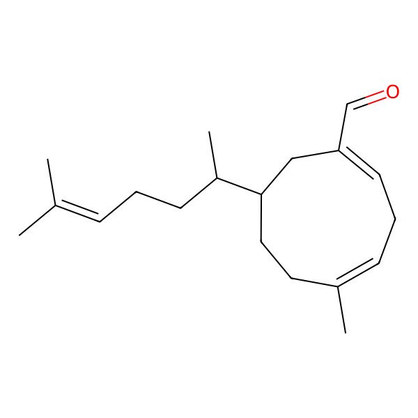 2D Structure of 5-Methyl-8-(6-methylhept-5-en-2-yl)cyclonona-1,4-diene-1-carbaldehyde