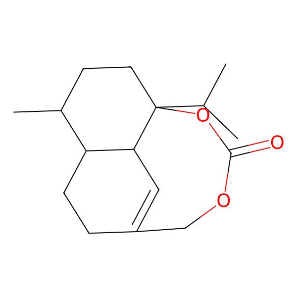 2D Structure of 5-Methyl-8-propan-2-yl-9,11-dioxatricyclo[6.4.2.04,14]tetradec-1(13)-en-10-one