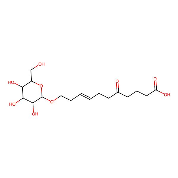 2D Structure of 5-Oxo-11-[3,4,5-trihydroxy-6-(hydroxymethyl)oxan-2-yl]oxyundec-8-enoic acid