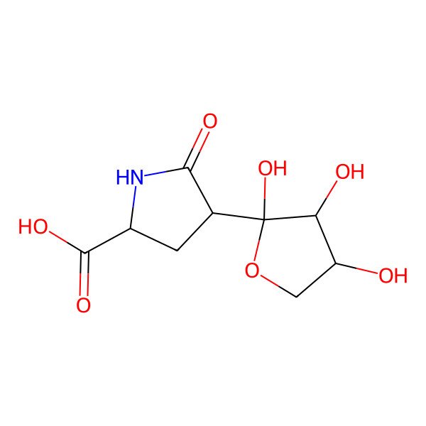 2D Structure of 5-Oxo-4-(2,3,4-trihydroxyoxolan-2-yl)pyrrolidine-2-carboxylic acid 2D Structure of 5-Oxo-4-(2,3,4-trihydroxyoxolan-2-yl)pyrrolidine-2-carboxylic acid