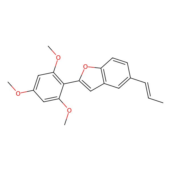 2D Structure of 5-(Prop-1-en-1-yl)-2-(2,4,6-trimethoxyphenyl)-1-benzofuran 2D Structure of 5-(Prop-1-en-1-yl)-2-(2,4,6-trimethoxyphenyl)-1-benzofuran