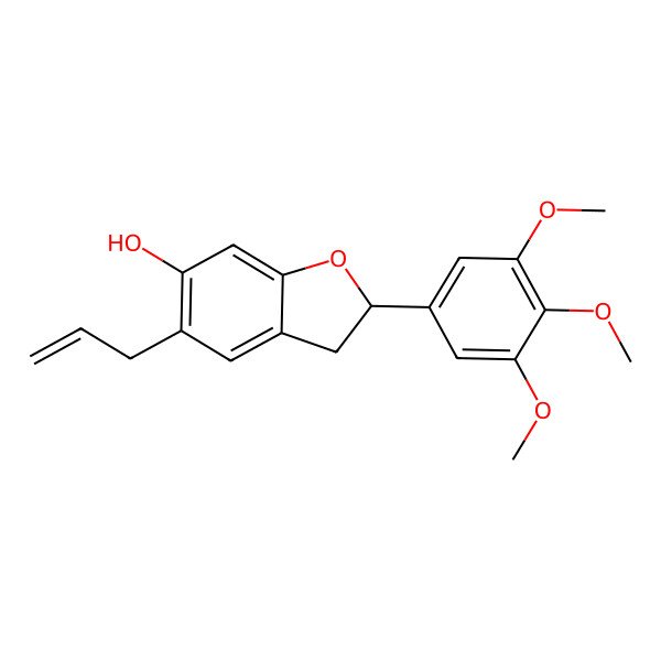 2D Structure of 5-Prop-2-enyl-2-(3,4,5-trimethoxyphenyl)-2,3-dihydro-1-benzofuran-6-ol