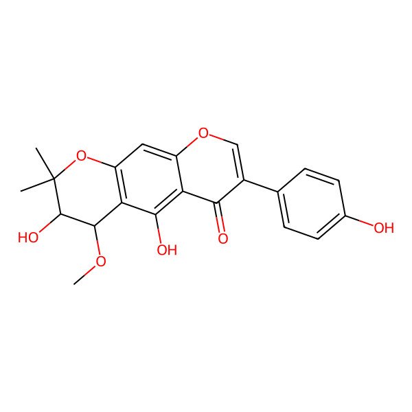 2D Structure of (3S,4S)-3,5-dihydroxy-7-(4-hydroxyphenyl)-4-methoxy-2,2-dimethyl-3,4-dihydropyrano[3,2-g]chromen-6-one