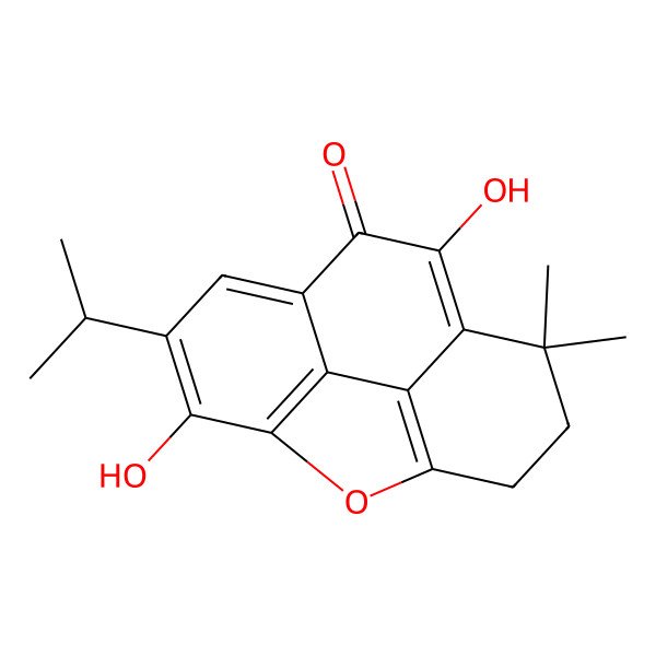2D Structure of 2,7-Dihydroxy-9,9-dimethyl-3-propan-2-yl-15-oxatetracyclo[10.2.1.05,14.08,13]pentadeca-1(14),2,4,7,12-pentaen-6-one