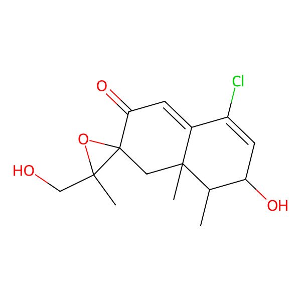 2D Structure of 8-chloro-6-hydroxy-3'-(hydroxymethyl)-3',4a,5-trimethylspiro[5,6-dihydro-4H-naphthalene-3,2'-oxirane]-2-one
