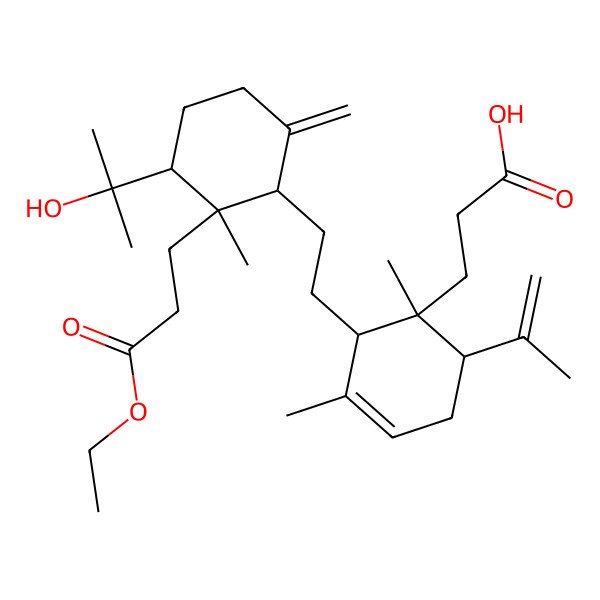 2D Structure of 3-[(1S,2S,6S)-2-{2-[(1S,2R,3R)-2-(3-ethoxy-3-oxopropyl)-3-(2-hydroxypropan-2-yl)-2-methyl-6-methylidenecyclohexyl]ethyl}-1,3-dimethyl-6-(prop-1-en-2-yl)cyclohex-3-en-1-yl]propanoic acid