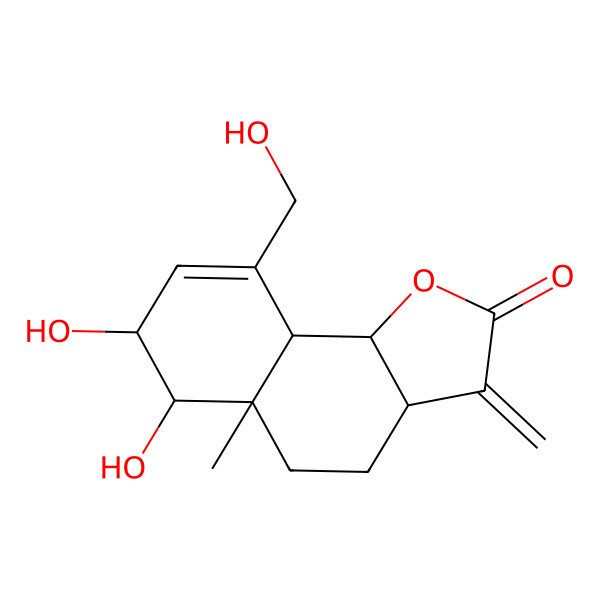 2D Structure of 6,7-dihydroxy-9-(hydroxymethyl)-5a-methyl-3-methylidene-4,5,6,7,9a,9b-hexahydro-3aH-benzo[g][1]benzofuran-2-one