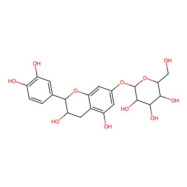 2D Structure of (2S,3R,4S,5S,6R)-2-[[(2S,3R)-2-(3,4-dihydroxyphenyl)-3,5-dihydroxy-3,4-dihydro-2H-chromen-7-yl]oxy]-6-(hydroxymethyl)oxane-3,4,5-triol