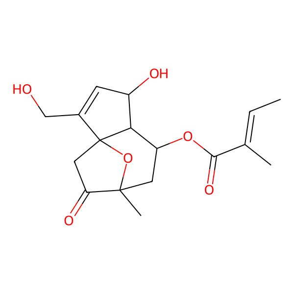 2D Structure of [(1R,4R,5R,6R,8R)-4-hydroxy-2-(hydroxymethyl)-8-methyl-9-oxo-11-oxatricyclo[6.2.1.01,5]undec-2-en-6-yl] (E)-2-methylbut-2-enoate
