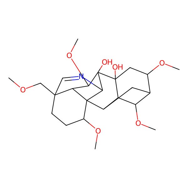 2D Structure of (1S,2R,3R,4S,5R,6S,8R,9S,10S,13S,16S,17R,18S)-4,6,16,18-tetramethoxy-13-(methoxymethyl)-11-azahexacyclo[7.7.2.12,5.01,10.03,8.013,17]nonadec-11-ene-8,9-diol