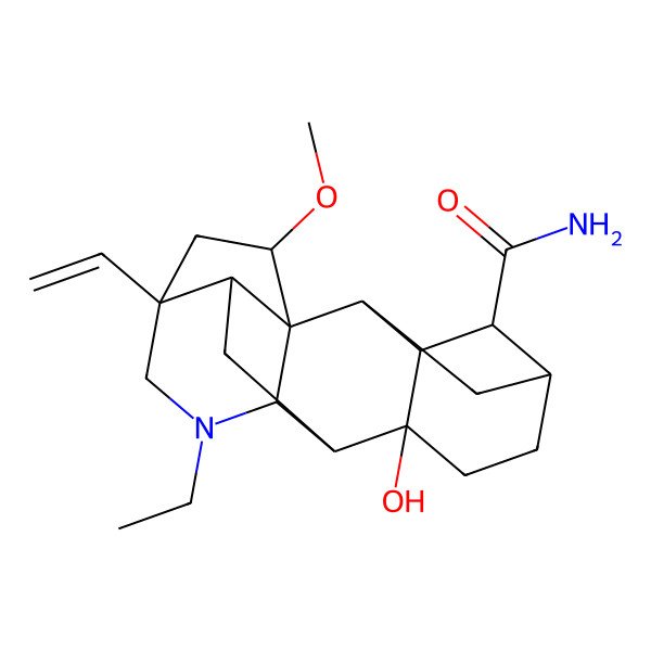 2D Structure of (8R,13R,15S)-13-ethenyl-11-ethyl-8-hydroxy-15-methoxy-11-azahexacyclo[7.6.2.12,5.01,10.03,8.013,16]octadecane-4-carboxamide