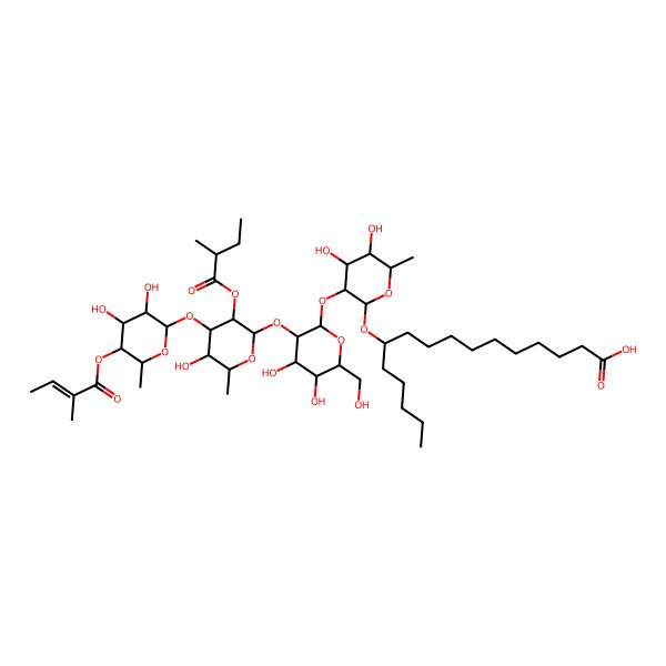 2D Structure of 11-[3-[3-[4-[3,4-Dihydroxy-6-methyl-5-(2-methylbut-2-enoyloxy)oxan-2-yl]oxy-5-hydroxy-6-methyl-3-(2-methylbutanoyloxy)oxan-2-yl]oxy-4,5-dihydroxy-6-(hydroxymethyl)oxan-2-yl]oxy-4,5-dihydroxy-6-methyloxan-2-yl]oxyhexadecanoic acid