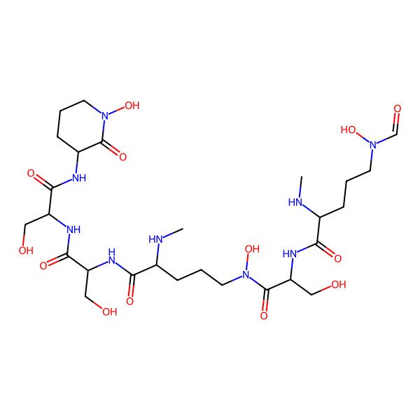 2D Structure of 5-[formyl(hydroxy)amino]-N-[3-hydroxy-1-[hydroxy-[5-[[3-hydroxy-1-[[3-hydroxy-1-[(1-hydroxy-2-oxopiperidin-3-yl)amino]-1-oxopropan-2-yl]amino]-1-oxopropan-2-yl]amino]-4-(methylamino)-5-oxopentyl]amino]-1-oxopropan-2-yl]-2-(methylamino)pentanamide
