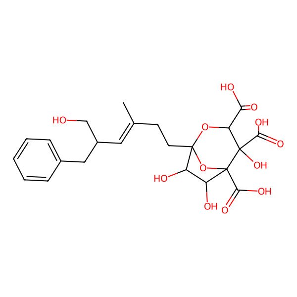 2D Structure of 1-(5-Benzyl-6-hydroxy-3-methylhex-3-enyl)-4,6,7-trihydroxy-2,8-dioxabicyclo[3.2.1]octane-3,4,5-tricarboxylic acid