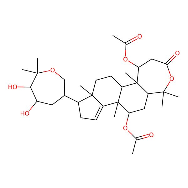 2D Structure of [(1R,2R,3S,8R,10R,11R,15S,16S)-3-acetyloxy-15-[(3S,5S,6S)-5,6-dihydroxy-7,7-dimethyloxepan-3-yl]-2,7,7,11,16-pentamethyl-5-oxo-6-oxatetracyclo[9.7.0.02,8.012,16]octadec-12-en-10-yl] acetate