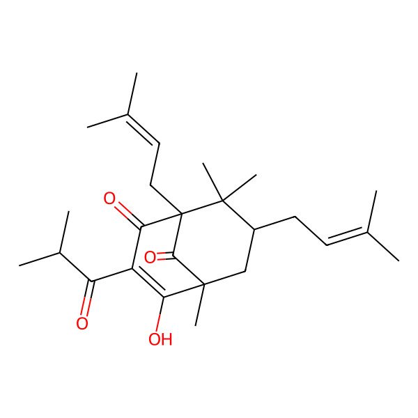 2D Structure of 4-Hydroxy-5,8,8-trimethyl-1,7-bis(3-methylbut-2-enyl)-3-(2-methylpropanoyl)bicyclo[3.3.1]non-3-ene-2,9-dione