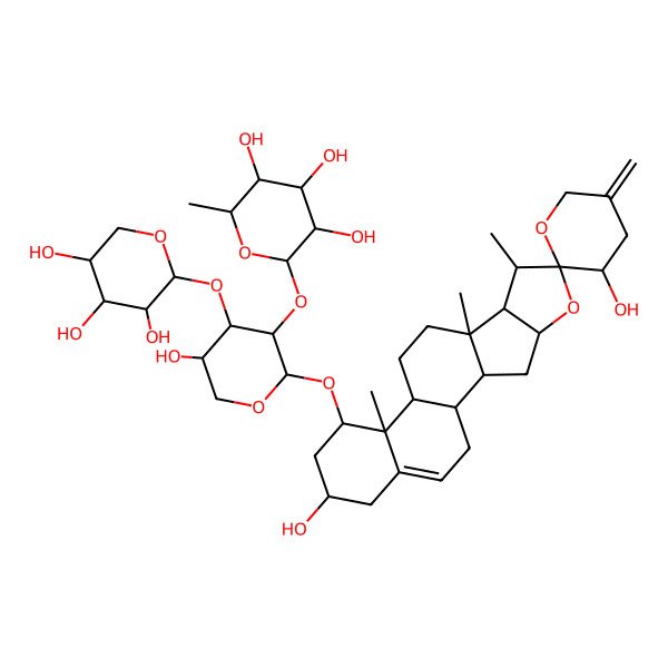 2D Structure of 2-[2-(3',16-Dihydroxy-7,9,13-trimethyl-5'-methylidenespiro[5-oxapentacyclo[10.8.0.02,9.04,8.013,18]icos-18-ene-6,2'-oxane]-14-yl)oxy-5-hydroxy-4-(3,4,5-trihydroxyoxan-2-yl)oxyoxan-3-yl]oxy-6-methyloxane-3,4,5-triol
