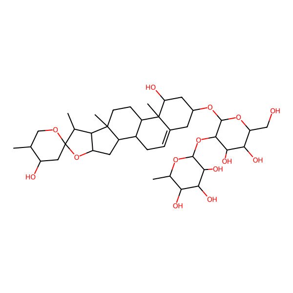 2D Structure of 2-[2-(4',14-Dihydroxy-5',7,9,13-tetramethylspiro[5-oxapentacyclo[10.8.0.02,9.04,8.013,18]icos-18-ene-6,2'-oxane]-16-yl)oxy-4,5-dihydroxy-6-(hydroxymethyl)oxan-3-yl]oxy-6-methyloxane-3,4,5-triol