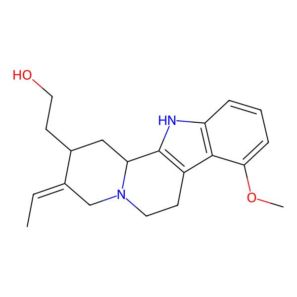 2D Structure of 2-[(2R,3Z,12bS)-3-ethylidene-8-methoxy-2,4,6,7,12,12b-hexahydro-1H-indolo[2,3-a]quinolizin-2-yl]ethanol