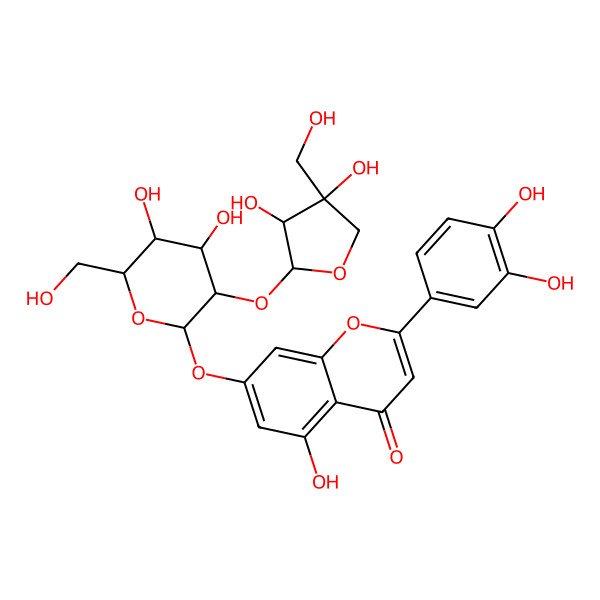 2D Structure of 7-[(2S,3R,4S,5S,6R)-3-[(2S,3R,4S)-3,4-dihydroxy-4-(hydroxymethyl)oxolan-2-yl]oxy-4,5-dihydroxy-6-(hydroxymethyl)oxan-2-yl]oxy-2-(3,4-dihydroxyphenyl)-5-hydroxychromen-4-one