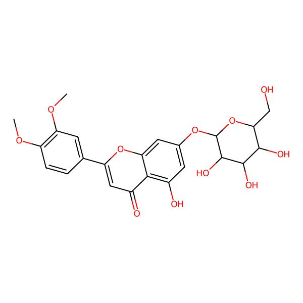 2D Structure of 2-(3,4-dimethoxyphenyl)-5-hydroxy-7-[(2S,3R,4S,5S,6R)-3,4,5-trihydroxy-6-(hydroxymethyl)oxan-2-yl]oxychromen-4-one