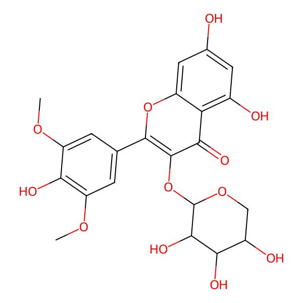 2D Structure of 5,7-dihydroxy-2-(4-hydroxy-3,5-dimethoxyphenyl)-3-[(2S,3S,4S,5R)-3,4,5-trihydroxyoxan-2-yl]oxychromen-4-one