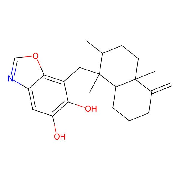 2D Structure of 7-[(1,2,4a-trimethyl-5-methylidene-3,4,6,7,8,8a-hexahydro-2H-naphthalen-1-yl)methyl]-1,3-benzoxazole-5,6-diol