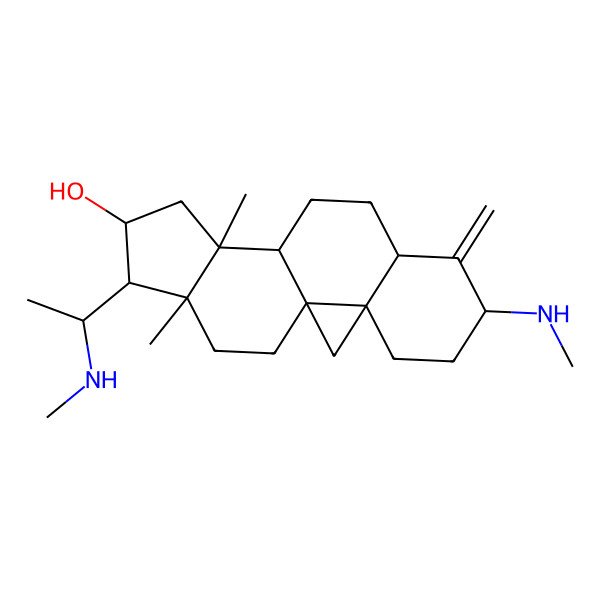 2D Structure of (1S,3R,6S,8R,11R,12R,14R,15S,16R)-12,16-dimethyl-6-(methylamino)-15-[(1S)-1-(methylamino)ethyl]-7-methylidenepentacyclo[9.7.0.01,3.03,8.012,16]octadecan-14-ol