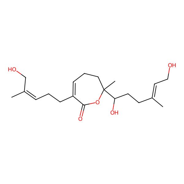 2D Structure of 2-(1,6-Dihydroxy-4-methylhex-4-enyl)-6-(5-hydroxy-4-methylpent-3-enyl)-2-methyl-3,4-dihydrooxepin-7-one 2D Structure of 2-(1,6-Dihydroxy-4-methylhex-4-enyl)-6-(5-hydroxy-4-methylpent-3-enyl)-2-methyl-3,4-dihydrooxepin-7-one