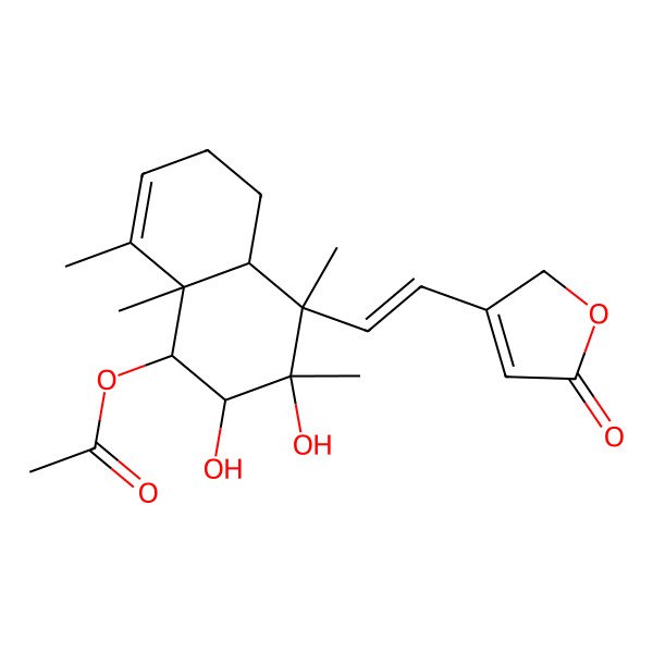 2D Structure of [(1R,2S,3R,4R,4aS,8aR)-2,3-dihydroxy-3,4,8,8a-tetramethyl-4-[(E)-2-(5-oxo-2H-furan-3-yl)ethenyl]-2,4a,5,6-tetrahydro-1H-naphthalen-1-yl] acetate