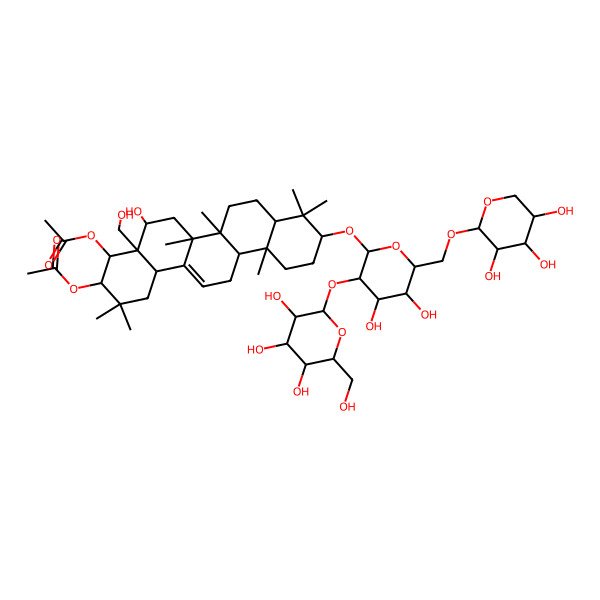 2D Structure of [4-Acetyloxy-10-[4,5-dihydroxy-3-[3,4,5-trihydroxy-6-(hydroxymethyl)oxan-2-yl]oxy-6-[(3,4,5-trihydroxyoxan-2-yl)oxymethyl]oxan-2-yl]oxy-5-hydroxy-4a-(hydroxymethyl)-2,2,6a,6b,9,9,12a-heptamethyl-1,3,4,5,6,6a,7,8,8a,10,11,12,13,14b-tetradecahydropicen-3-yl] acetate