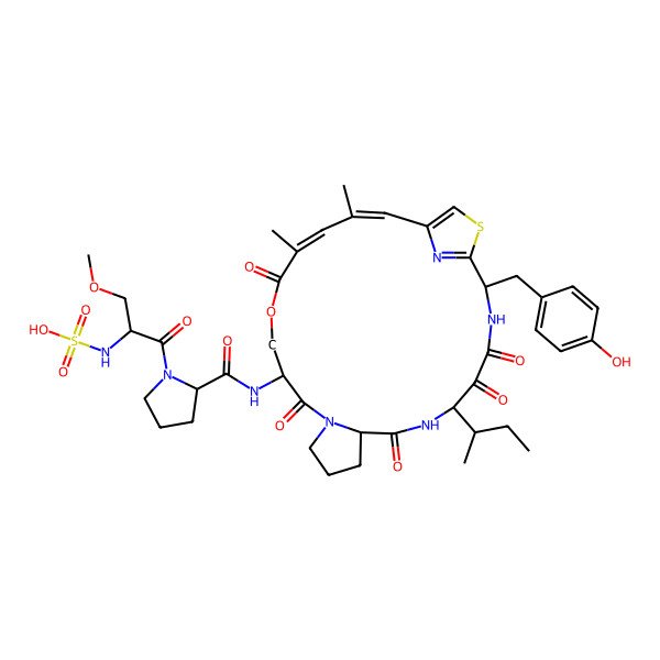 2D Structure of [(2R)-1-[(2R)-2-[[(2S,6S,9S,15S,19Z,21E)-6-[(2S)-butan-2-yl]-2-[(4-hydroxyphenyl)methyl]-19,21-dimethyl-4,5,8,14,18-pentaoxo-17-oxa-25-thia-3,7,13,26-tetrazatricyclo[21.2.1.09,13]hexacosa-1(26),19,21,23-tetraen-15-yl]carbamoyl]pyrrolidin-1-yl]-3-methoxy-1-oxopropan-2-yl]sulfamic acid