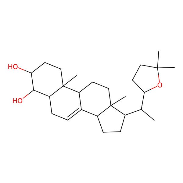 2D Structure of (3S,4R,5R,9R,10R,13R,14R,17R)-17-[(1S)-1-[(2R)-5,5-dimethyloxolan-2-yl]ethyl]-10,13-dimethyl-2,3,4,5,6,9,11,12,14,15,16,17-dodecahydro-1H-cyclopenta[a]phenanthrene-3,4-diol