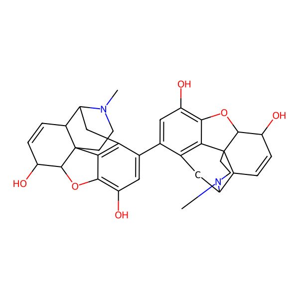 2D Structure of (4R,7S,7aR,12bS)-11-[(4R,7S,7aR,12bS)-7,9-dihydroxy-3-methyl-2,4,4a,7,7a,13-hexahydro-1H-4,12-methanobenzofuro[3,2-e]isoquinolin-11-yl]-3-methyl-2,4,4a,7,7a,13-hexahydro-1H-4,12-methanobenzofuro[3,2-e]isoquinoline-7,9-diol