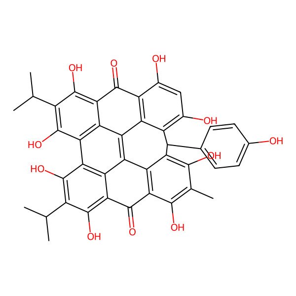 2D Structure of (15R)-5,7,11,13,17,19,23,25-octahydroxy-15-(4-hydroxyphenyl)-12-methyl-6,24-di(propan-2-yl)octacyclo[14.11.1.12,10.03,8.04,26.020,28.022,27.014,29]nonacosa-1,3,5,7,10(29),11,13,16,18,20(28),22,24,26-tridecaene-9,21-dione