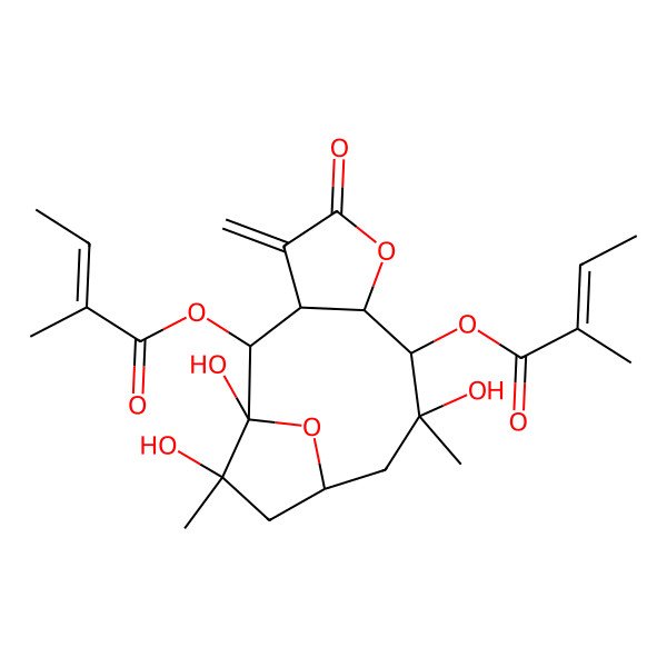 2D Structure of [(1S,2R,3S,7S,8R,9S,11R,13R)-1,9,13-trihydroxy-9,13-dimethyl-8-[(Z)-2-methylbut-2-enoyl]oxy-4-methylidene-5-oxo-6,14-dioxatricyclo[9.2.1.03,7]tetradecan-2-yl] (Z)-2-methylbut-2-enoate