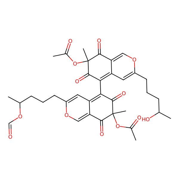 2D Structure of [5-[7-Acetyloxy-3-(4-formyloxypentyl)-7-methyl-6,8-dioxoisochromen-5-yl]-3-(4-hydroxypentyl)-7-methyl-6,8-dioxoisochromen-7-yl] acetate