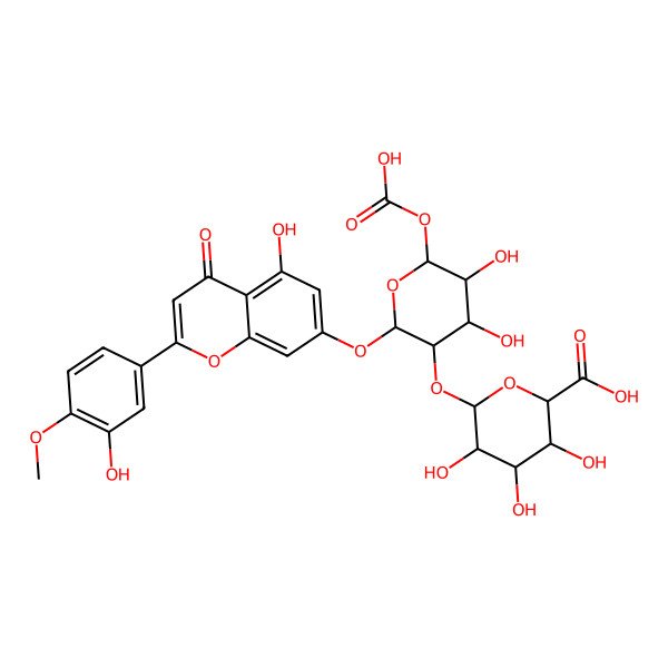 2D Structure of 6-[6-Carboxyoxy-4,5-dihydroxy-2-[5-hydroxy-2-(3-hydroxy-4-methoxyphenyl)-4-oxochromen-7-yl]oxyoxan-3-yl]oxy-3,4,5-trihydroxyoxane-2-carboxylic acid