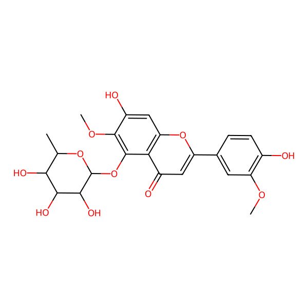 2D Structure of 7-hydroxy-2-(4-hydroxy-3-methoxyphenyl)-6-methoxy-5-[(2S,3S,4R,5R,6S)-3,4,5-trihydroxy-6-methyloxan-2-yl]oxychromen-4-one