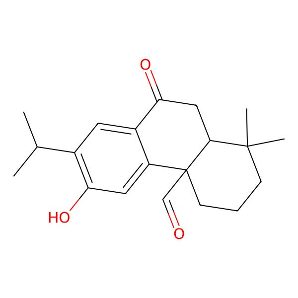 2D Structure of (4aR,10aS)-6-hydroxy-1,1-dimethyl-9-oxo-7-propan-2-yl-3,4,10,10a-tetrahydro-2H-phenanthrene-4a-carbaldehyde 2D Structure of (4aR,10aS)-6-hydroxy-1,1-dimethyl-9-oxo-7-propan-2-yl-3,4,10,10a-tetrahydro-2H-phenanthrene-4a-carbaldehyde