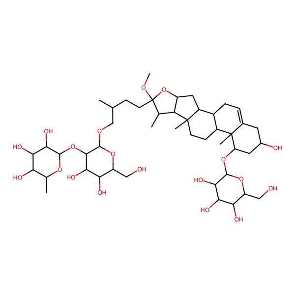 2D Structure of 2-[4,5-Dihydroxy-2-[4-[16-hydroxy-6-methoxy-7,9,13-trimethyl-14-[3,4,5-trihydroxy-6-(hydroxymethyl)oxan-2-yl]oxy-5-oxapentacyclo[10.8.0.02,9.04,8.013,18]icos-18-en-6-yl]-2-methylbutoxy]-6-(hydroxymethyl)oxan-3-yl]oxy-6-methyloxane-3,4,5-triol