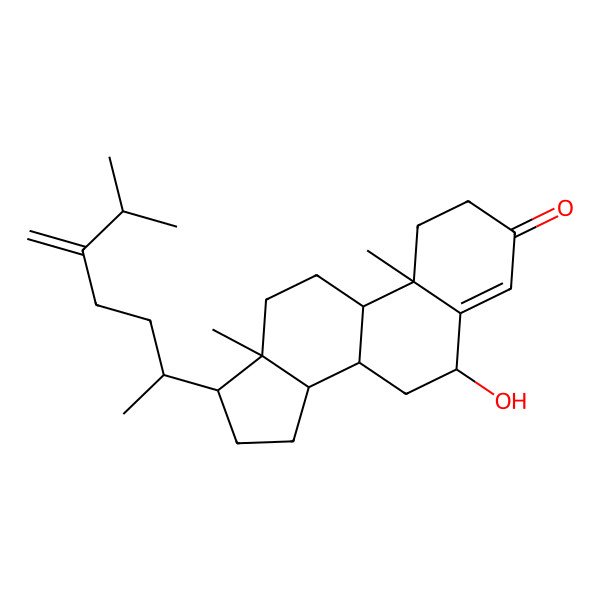 2D Structure of (6R,8S,9S,10R,13R,14S,17R)-6-hydroxy-10,13-dimethyl-17-[(2R)-6-methyl-5-methylideneheptan-2-yl]-1,2,6,7,8,9,11,12,14,15,16,17-dodecahydrocyclopenta[a]phenanthren-3-one