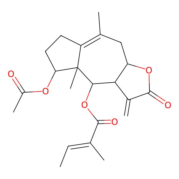 2D Structure of (8-acetyloxy-5,8a-dimethyl-1-methylidene-2-oxo-4,6,7,8,9,9a-hexahydro-3aH-azuleno[6,5-b]furan-9-yl) 2-methylbut-2-enoate