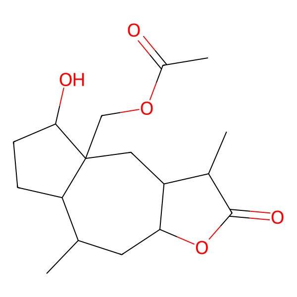 2D Structure of (8-Hydroxy-1,5-dimethyl-2-oxo-1,3a,4,5,5a,6,7,8,9,9a-decahydroazuleno[6,5-b]furan-8a-yl)methyl acetate